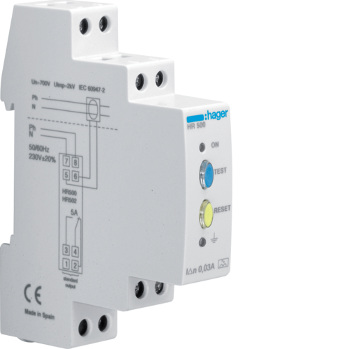 HR500 Releu diferențial 30mA,  instant 1M