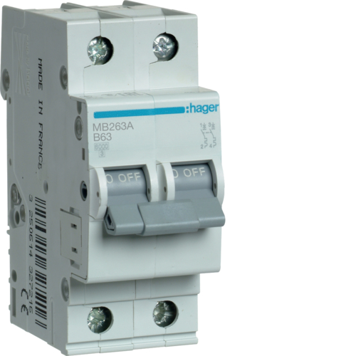 MB263A Disjunctor 2P,  63A,  6kA,  B,  2M