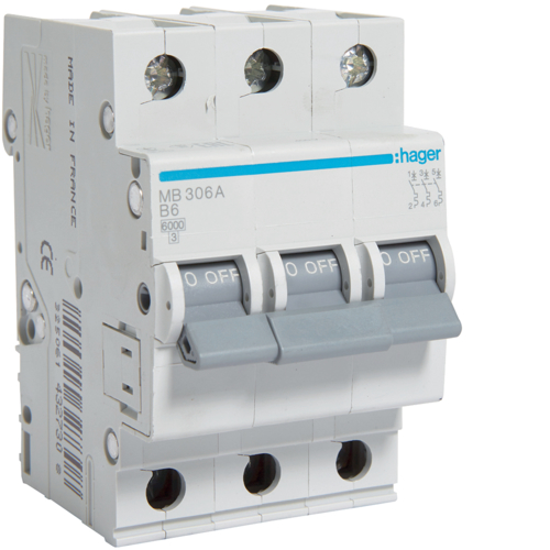 MB306A Disjunctor 3P,  6A,  6kA,  B,  3M