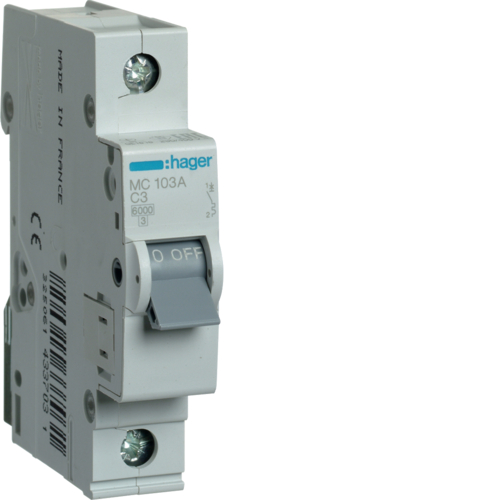 MC103A Disjunctor 1P,  3A,  6kA,  C,  1M