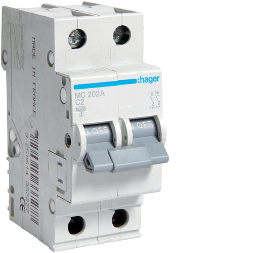 MC202A Disjunctor 2P,  2A,  6kA,  C,  2M