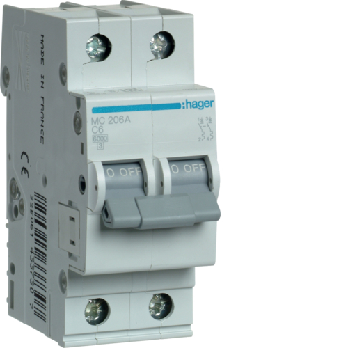 MC206A Disjunctor 2P,  6A,  6kA,  C,  2M