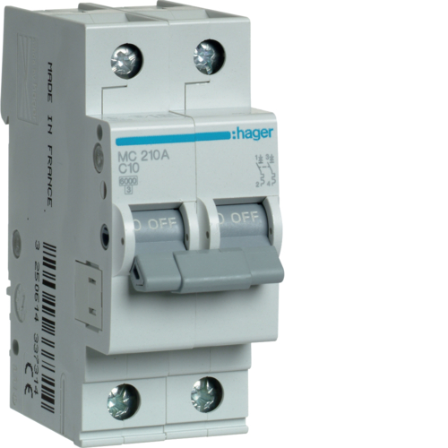 MC210A Disjunctor 2P,  10A,  6kA,  C,  2M